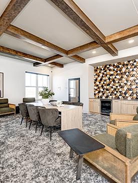 Coffee bar and lounge area at Crossing 5