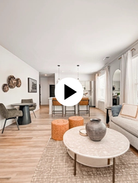 kitchen and living room area at Crossing 5 apartments